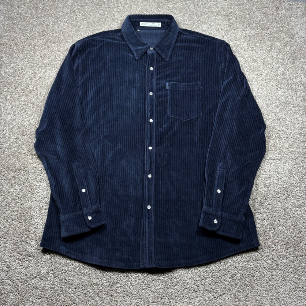 Criquet Mens XXL Navy Blue Corduroy Pearl Snap Velour Western Shirt Long Sleeve